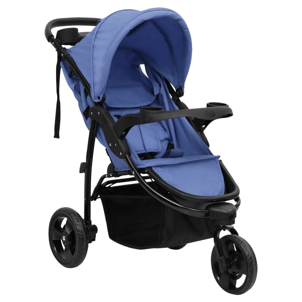 vidaXL Бебешка количка триколка, нейви синьо и черно, стомана