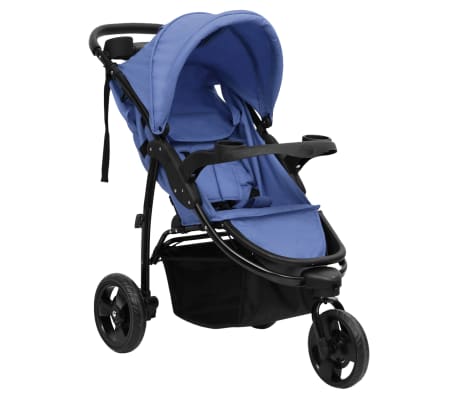 vidaXL Carrinho de bebé com três rodas aço azul-marinho e preto