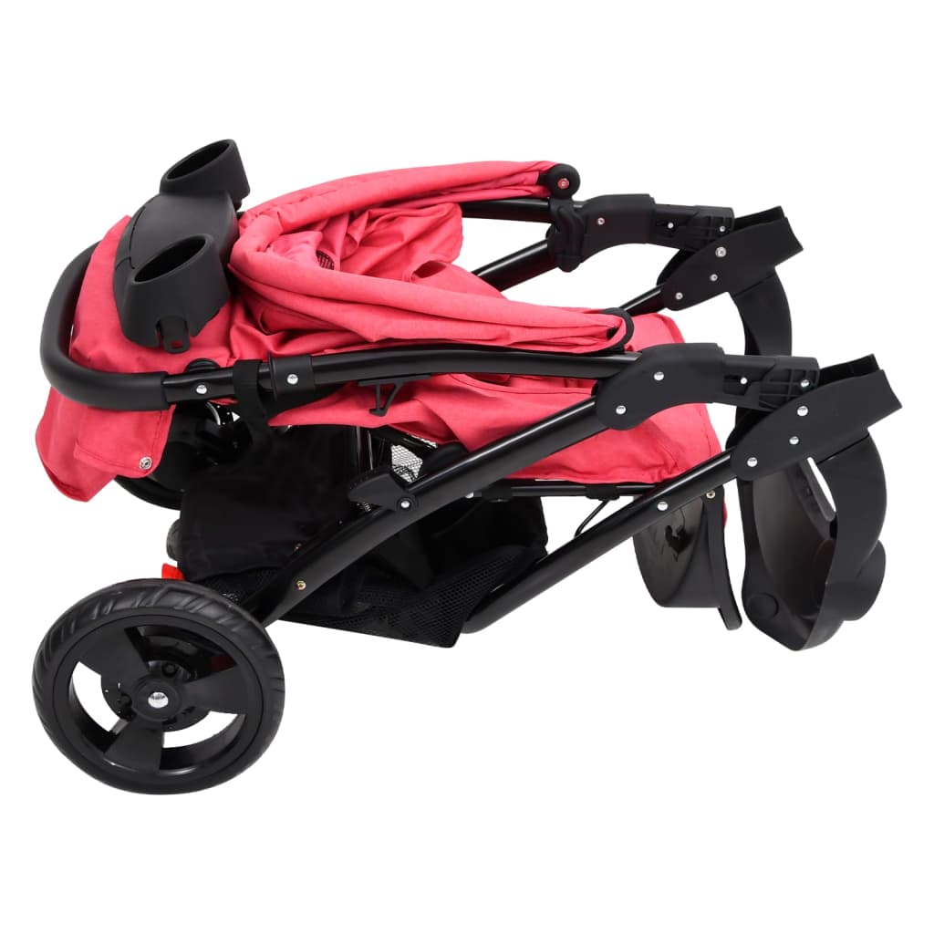  3-kolesový detský kočík červený a čierny oceľový