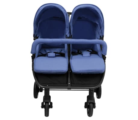 vidaXL Tweelingkinderwagen staal marineblauw en zwart