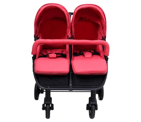 vidaXL Tweelingkinderwagen staal rood en zwart