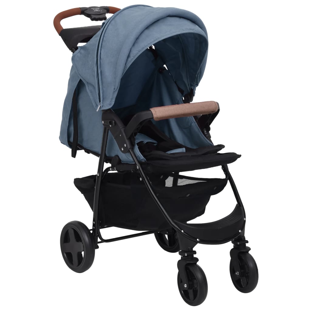 vidaXL Poussette pour bébé 2-en-1 Bleu marine Acier