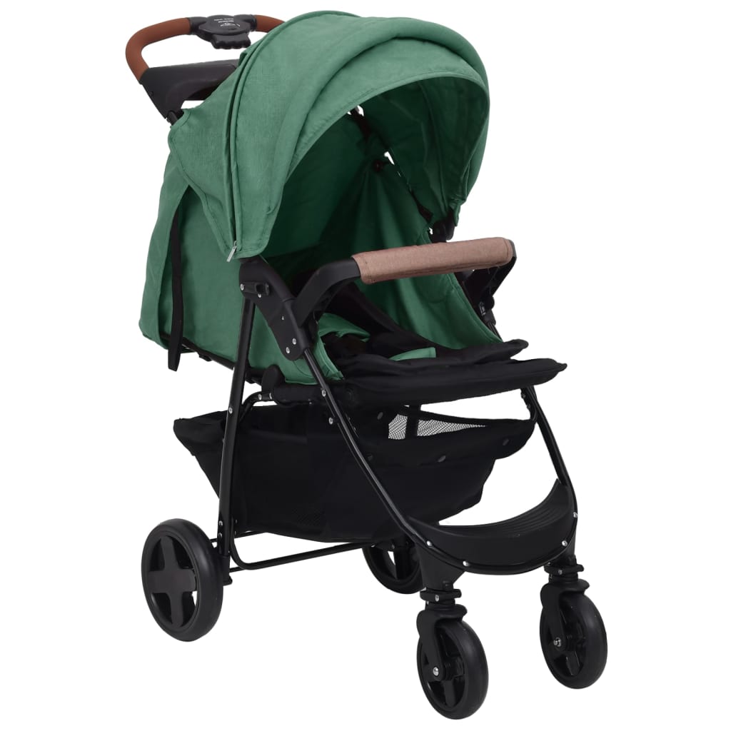 vidaXL Poussette pour bébé 2-en-1 Vert Acier