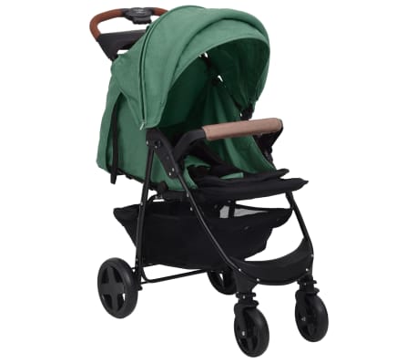 vidaXL Бебешка количка 3-в-1, зелена, стомана