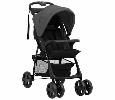 vidaXL Carrinho de beb&eacute; 2-em-1 a&ccedil;o cinzento-escuro e preto