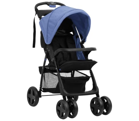 vidaXL Passeggino 2 in 1 Blu Marino e Nero in Acciaio