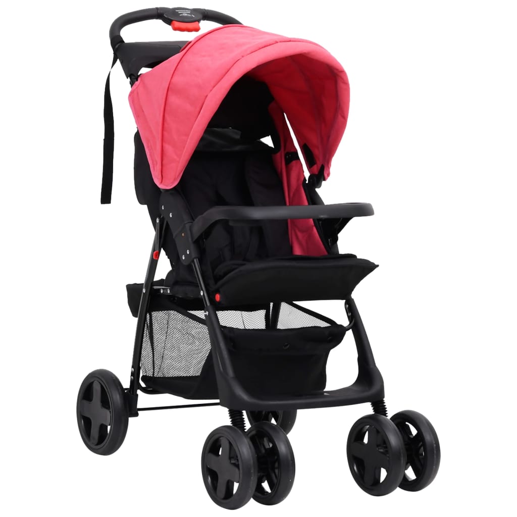 vidaXL Бебешка количка 2-в-1, червено и черно, стомана