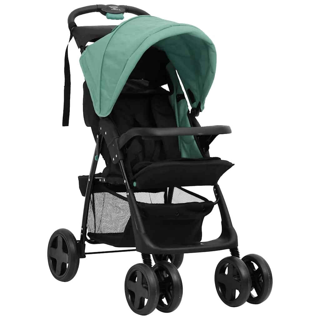 

vidaXL Kinderwagen 2-in-1 staal groen en zwart