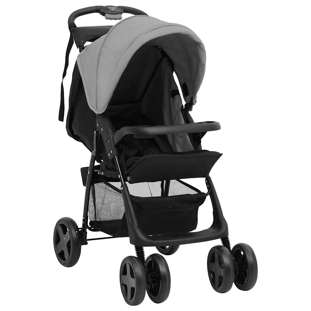 

vidaXL Kinderwagen 3-in-1 staal lichtgrijs en zwart