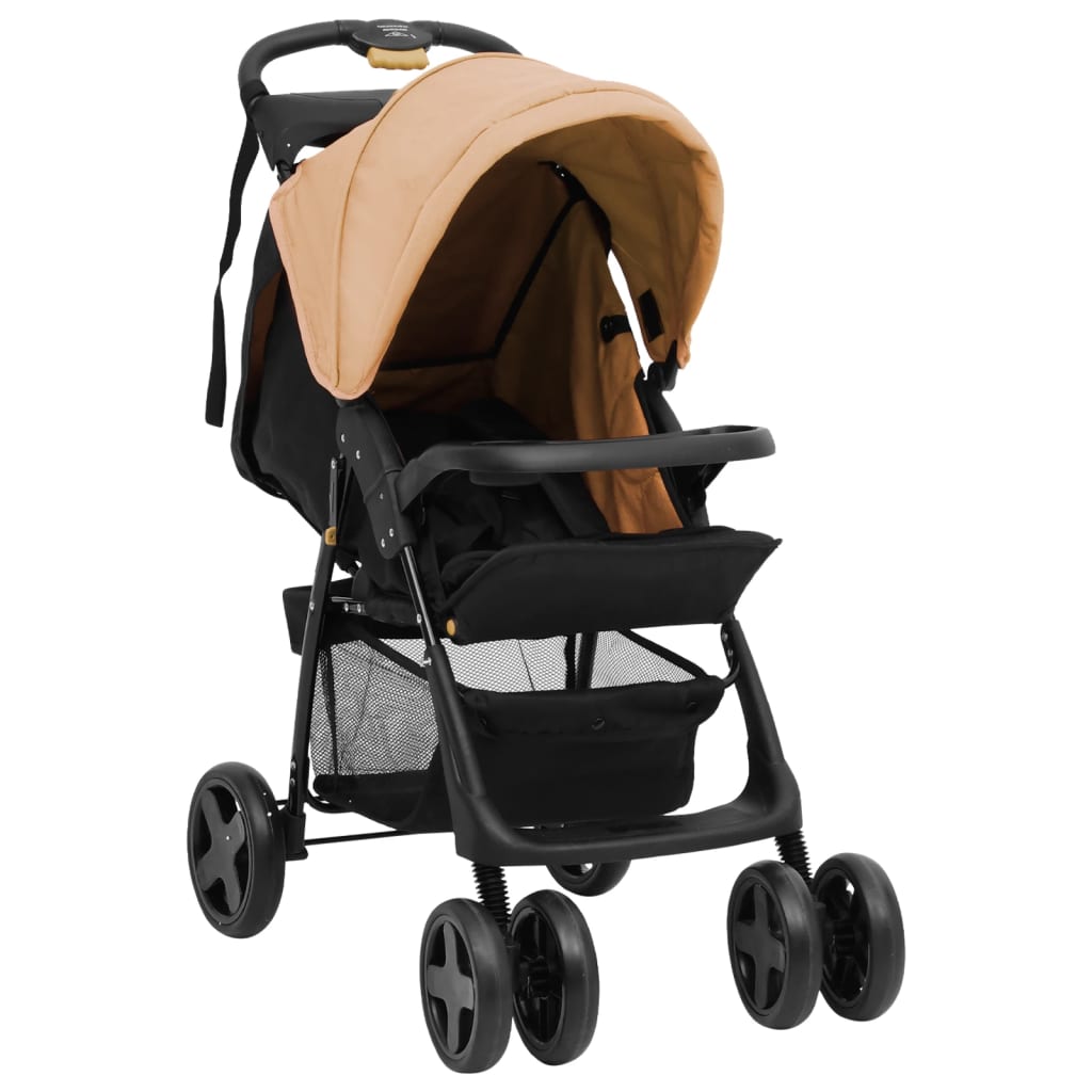 vidaXL Kinderwagen 3-in-1 staal taupe en zwart