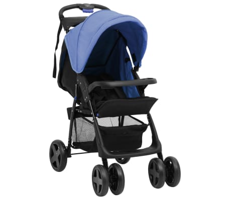 vidaXL Kinderwagen 3-in-1 staal marineblauw en zwart