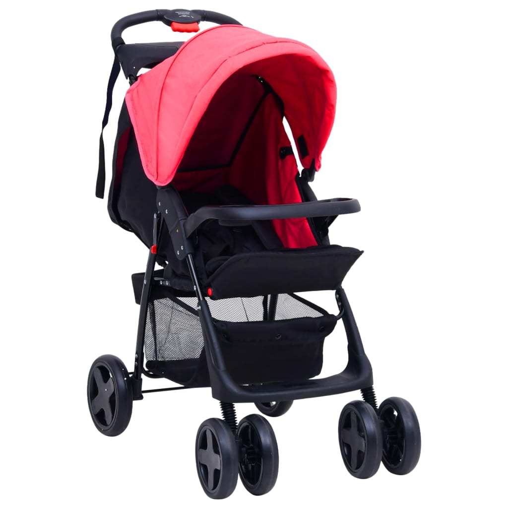 vidaXL Poussette pour bébé 3-en-1 Rouge et noir Acier