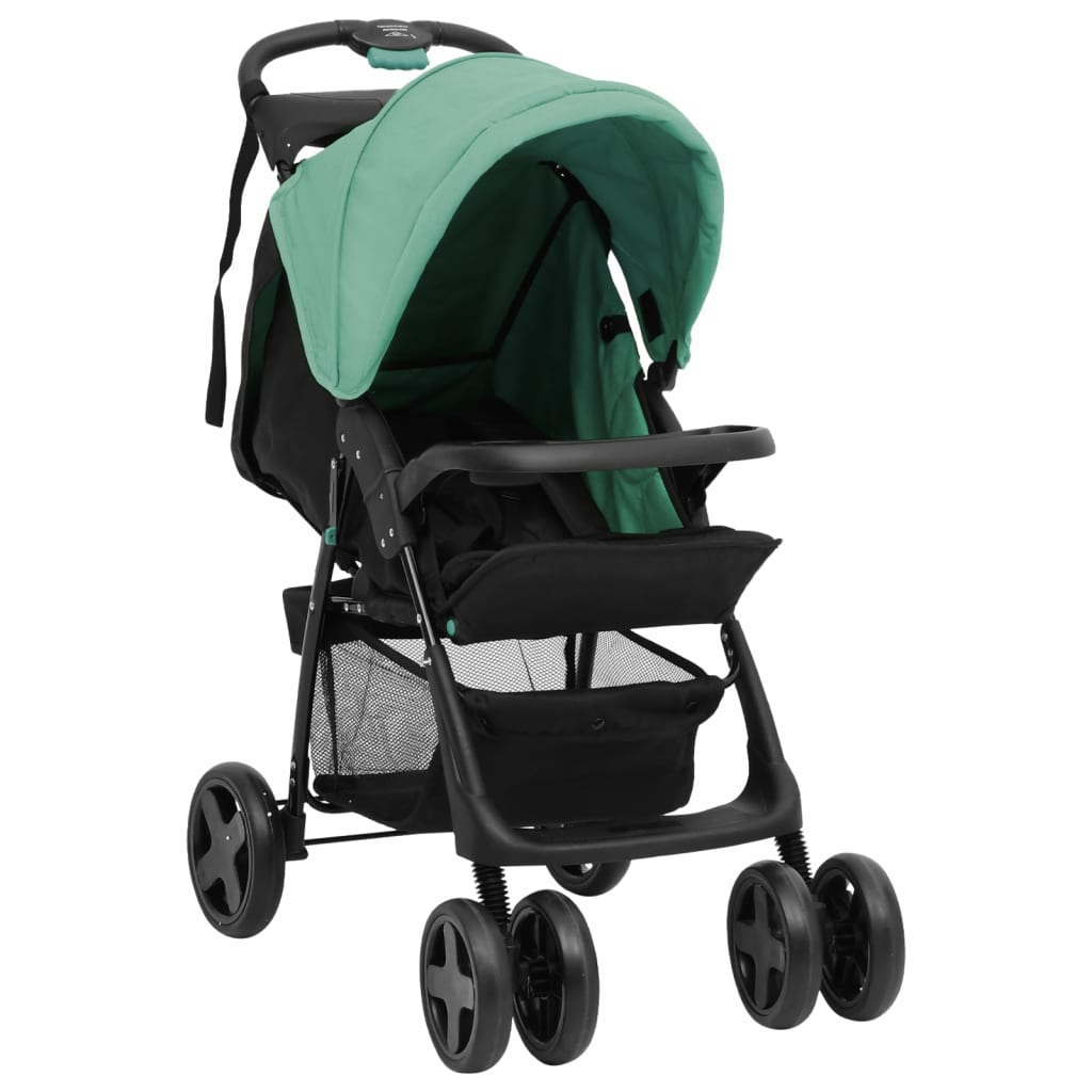 vidaXL Vaikiškas vežimėlis 3-1, žalios ir juodos spalvos, plienas