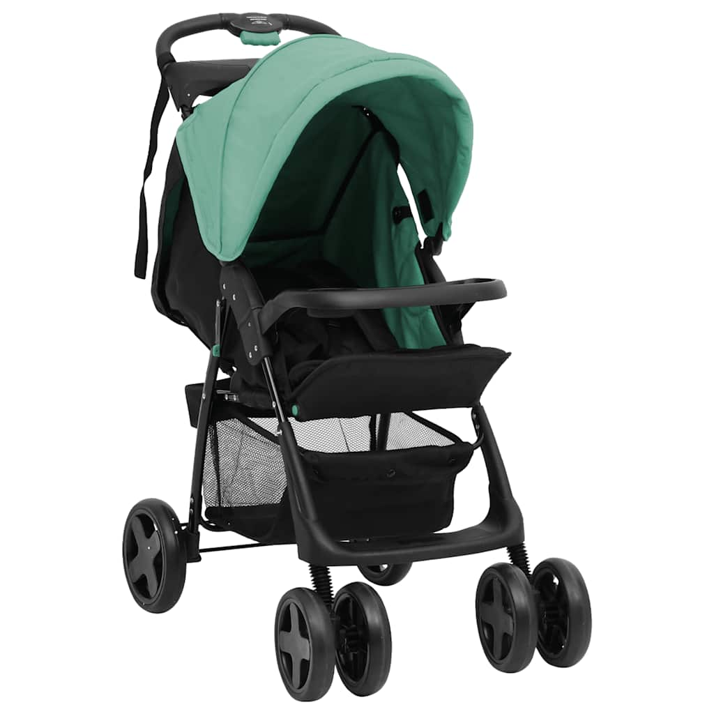 

vidaXL Kinderwagen 3-in-1 staal groen en zwart