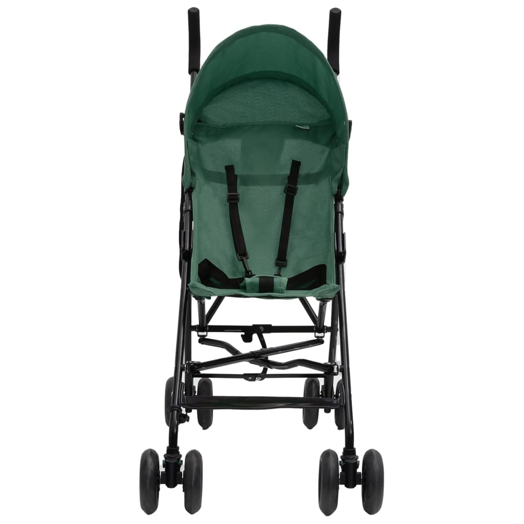 vidaXL Otroški voziček zelen in črn jeklen