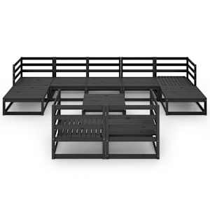 vidaXL Sodo poilsio komplektas, 10 dalių, juodas, pu&scaron;ies masyvas