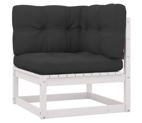 vidaXL عدد 10 قطع طقم جلسة حديقة مع وسائد خشب صنوبر صلب أبيض