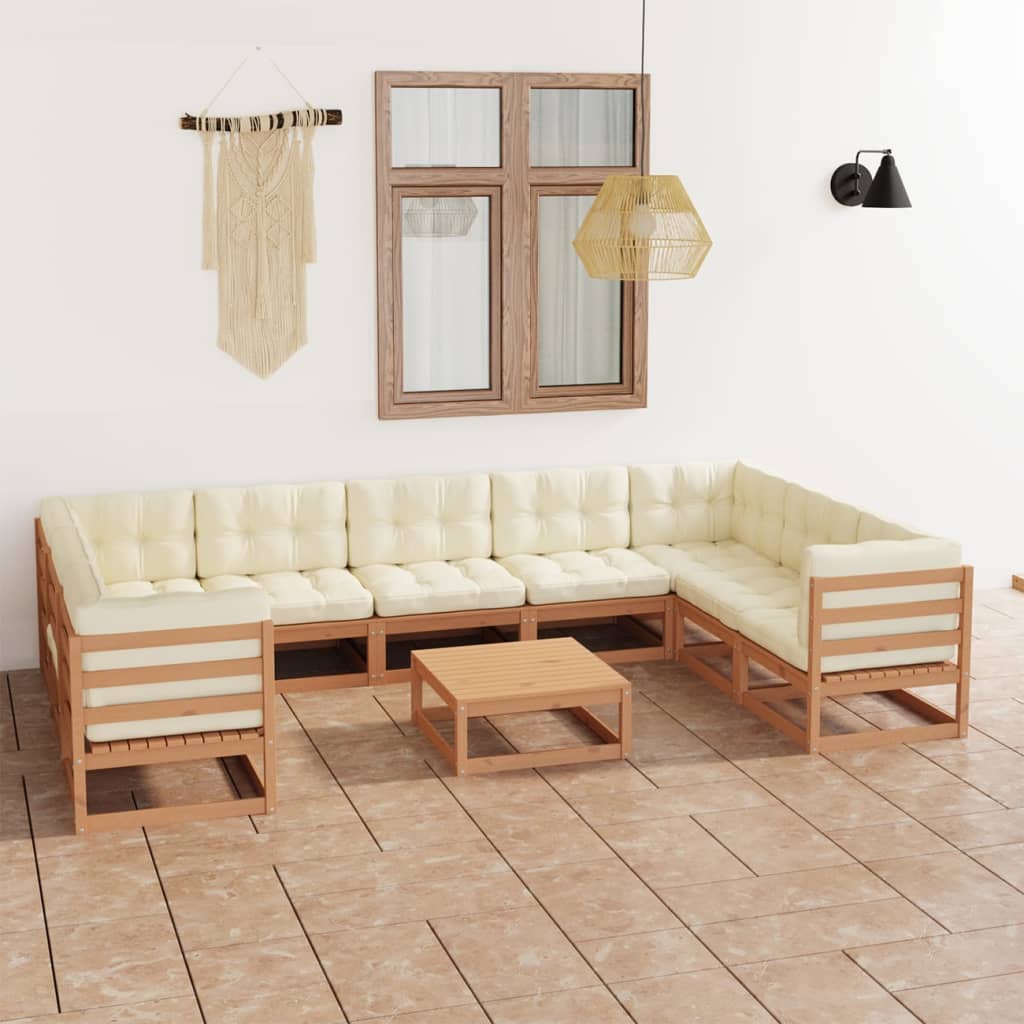 vidaXL 10-tlg. Garten-Lounge-Set mit Kissen Honigbraun Massivholz