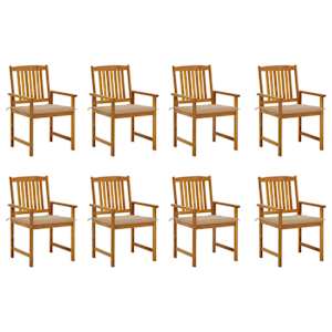 Vrtni stoli z blazinami 8 kosov trden akacijev les