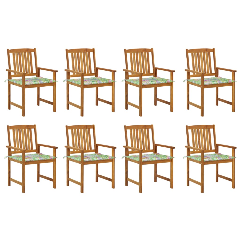 Chaises de jardin avec coussins 8 pcs Bois d'acacia solide