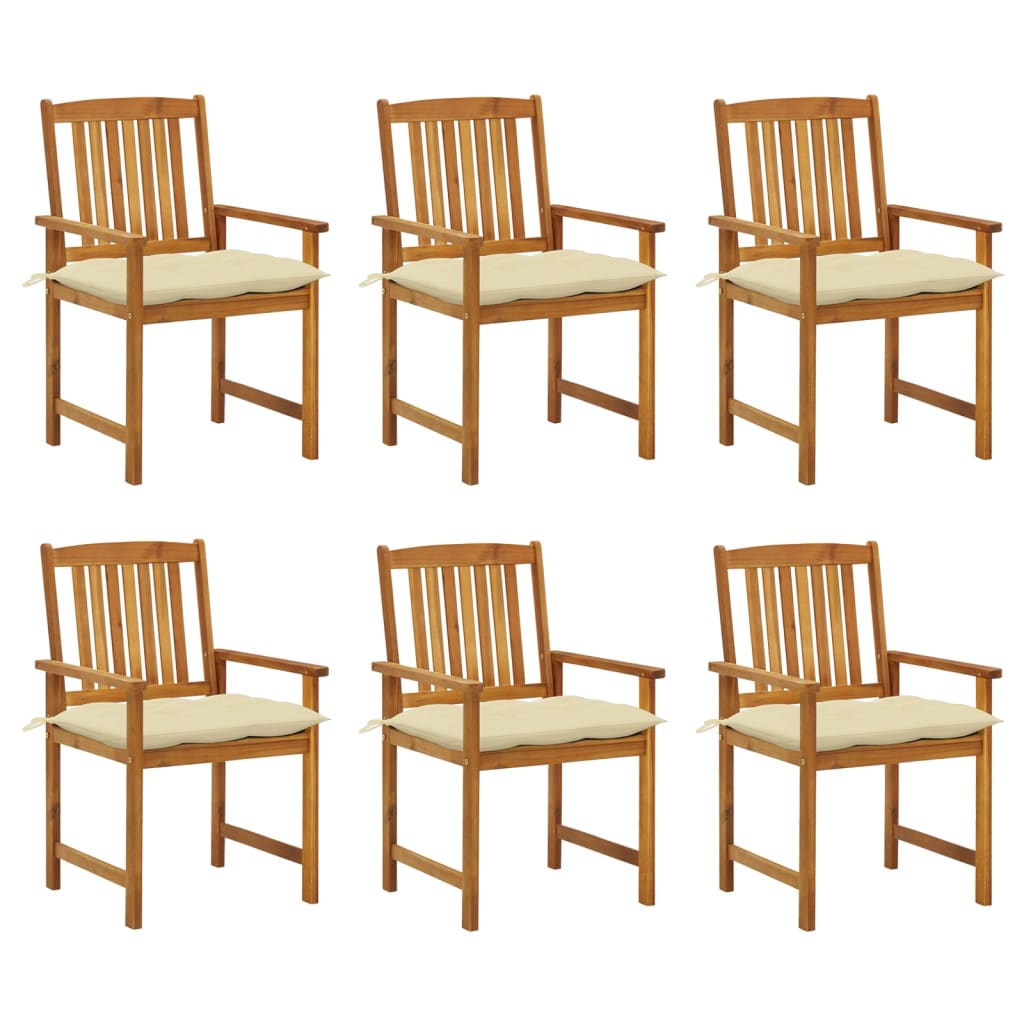 Chaises de jardin avec coussins 6 pcs Bois d'acacia massif