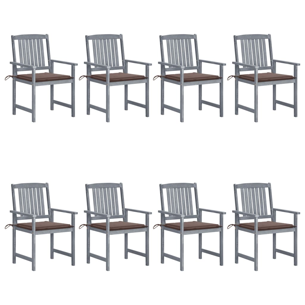 Photos - Garden Furniture VidaXL Patio Chairs with Cushions 8 pcs Solid Acacia Wood Gray 