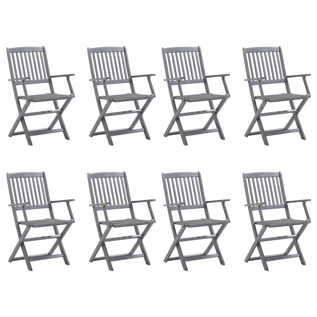 Chaises pliables d'extérieur 8 pcs avec coussins Bois d'acacia