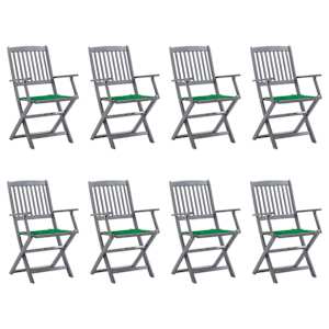 Zložljivi zunanji stoli 8 kosov z blazinami trden akacijev les