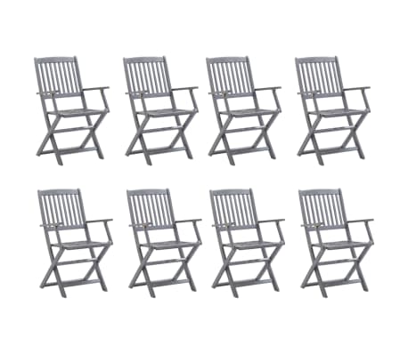 vidaXL Cadeiras de exterior dobr&aacute;veis 8pcs c/ almofad&otilde;es ac&aacute;cia maci&ccedil;a