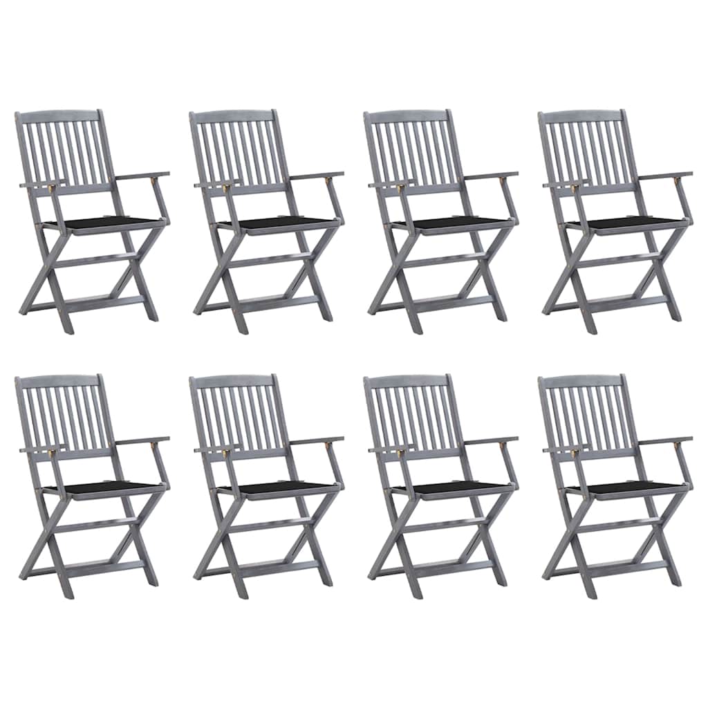 Chaises pliables d'extérieur 8 pcs avec coussins Bois d'acacia
