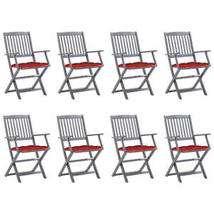 Zložljivi zunanji stoli 8 kosov z blazinami trden akacijev les