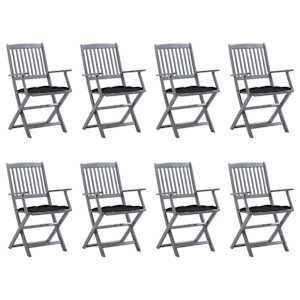 Zložljivi zunanji stoli 8 kosov z blazinami trden akacijev les