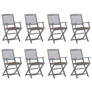 Zložljivi zunanji stoli 8 kosov z blazinami trden akacijev les