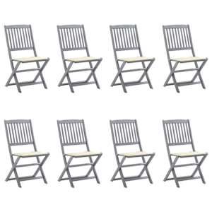 Zložljivi zunanji stoli 8 kosov z blazinami trden akacijev les