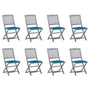 Zložljivi zunanji stoli 8 kosov z blazinami trden akacijev les