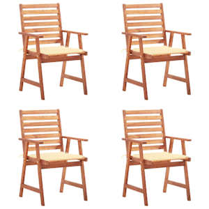 Zunanji jedilni stoli 4 kosi z blazinami trden akacijev les