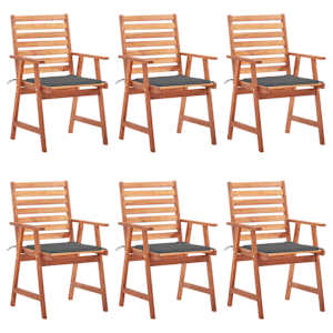 Zunanji jedilni stoli 6 kosov z blazinami trden akacijev les