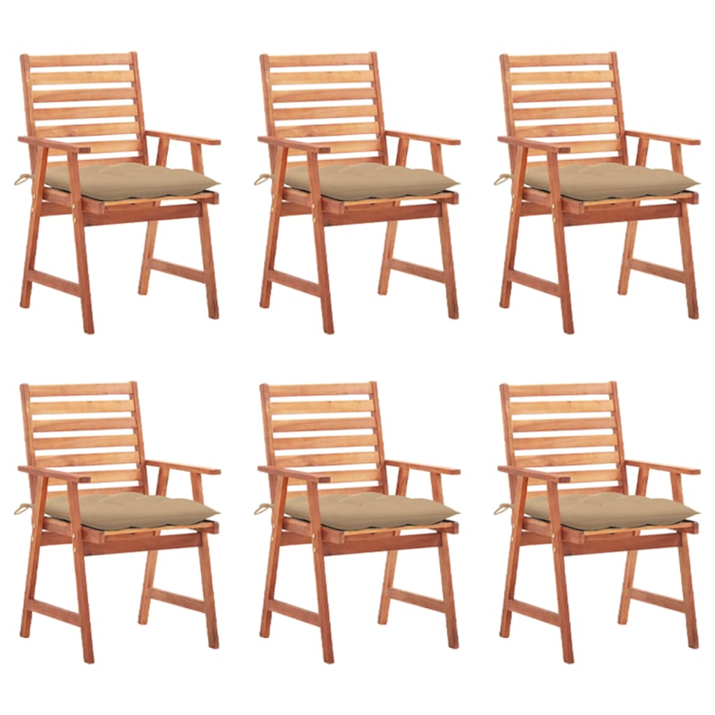 Vonkajšie jedálenské stoličky 6 ks s podložkami masívna akácia