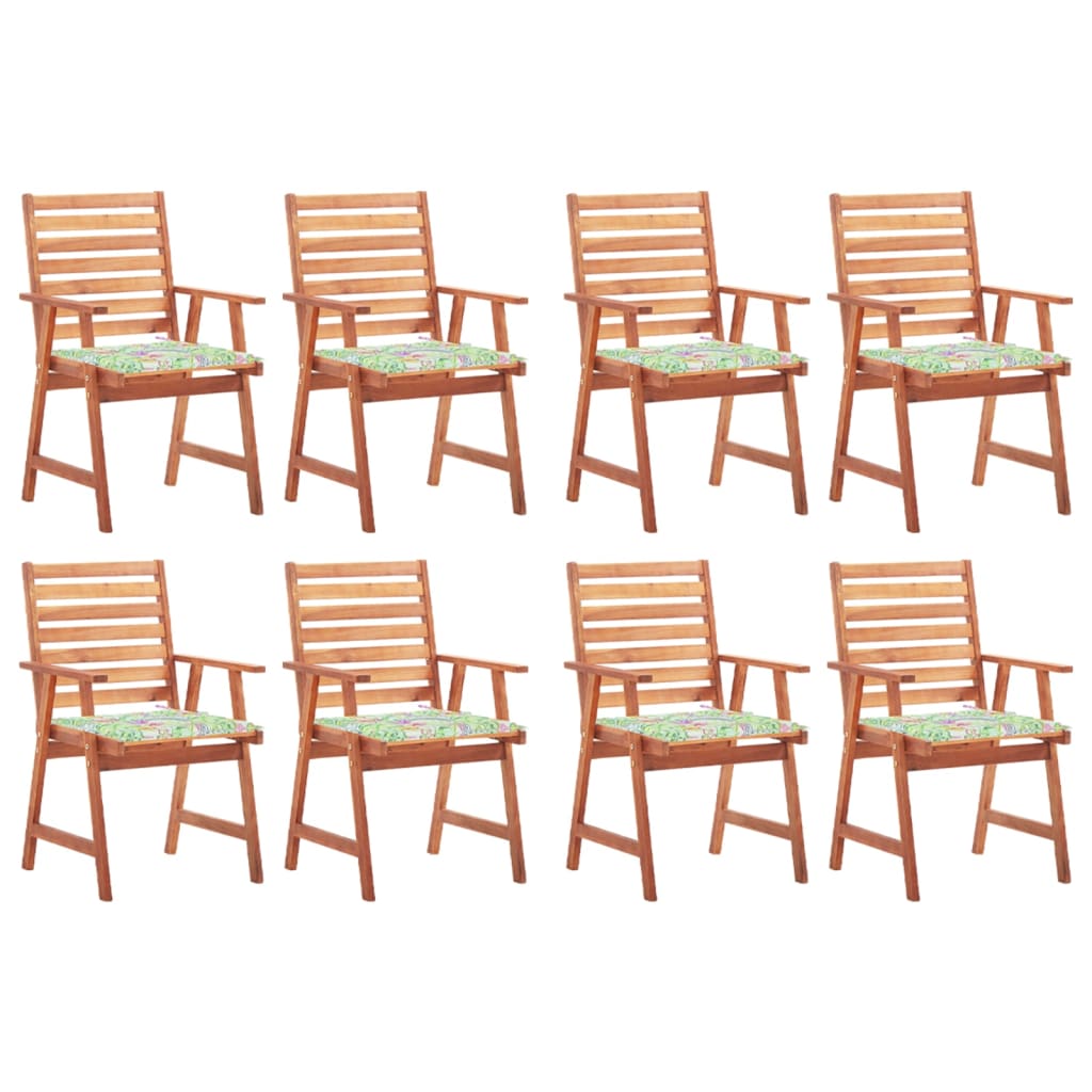Chaises à dîner d'extérieur 8 pcs avec coussins Acacia massif