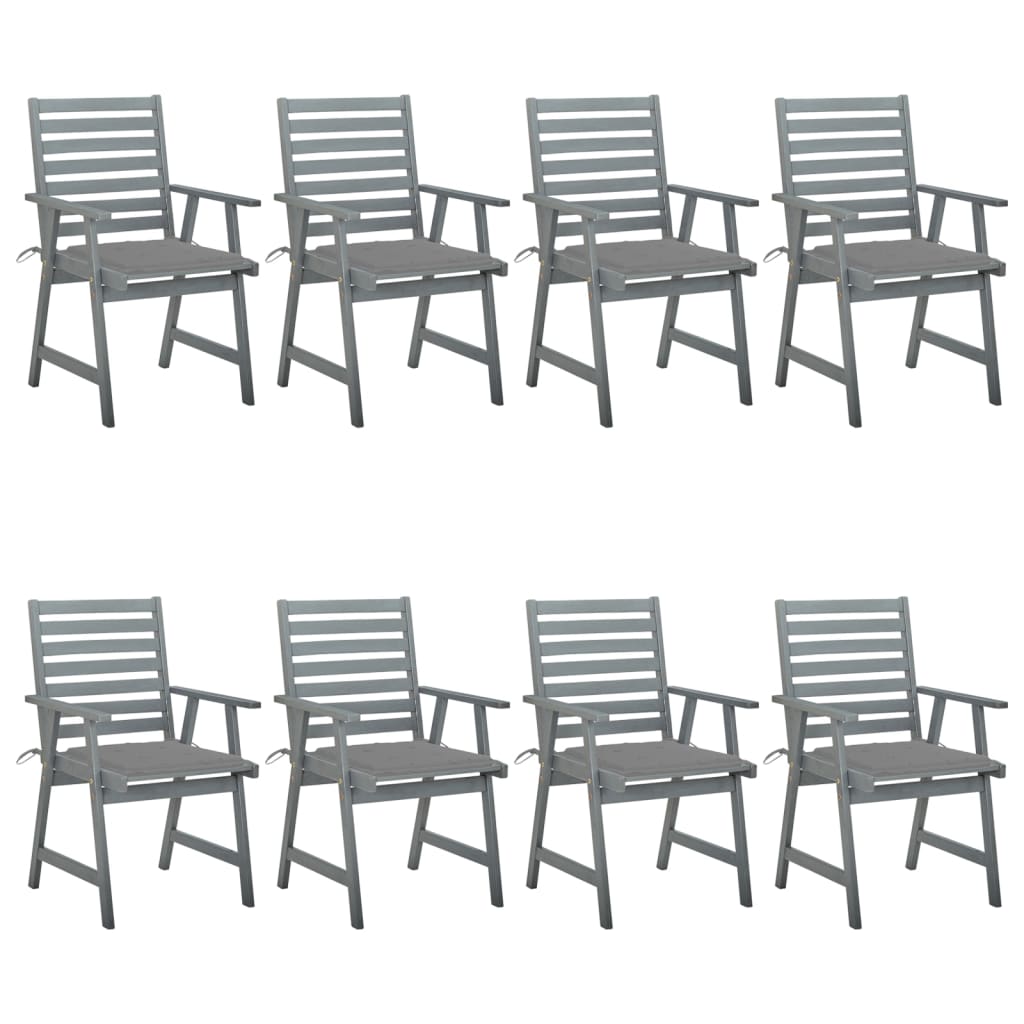 Chaises à dîner d'extérieur 8 pcs avec coussins Acacia massif