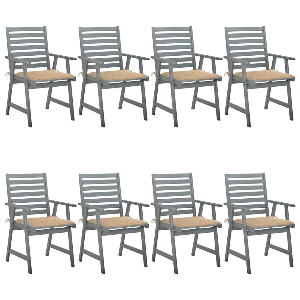 Chaises à dîner d'extérieur 8 pcs avec coussins Acacia massif