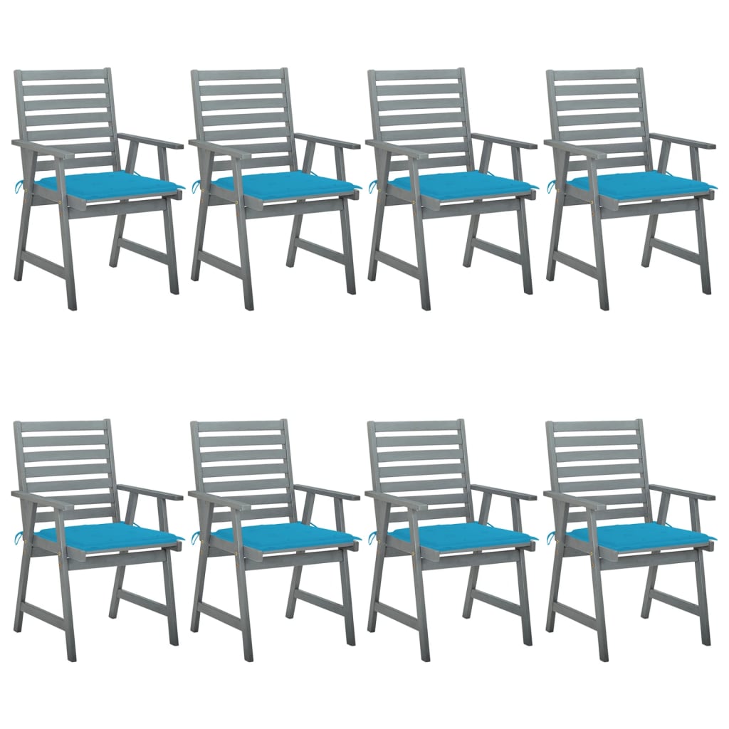 Chaises à dîner d'extérieur 8 pcs avec coussins Acacia massif