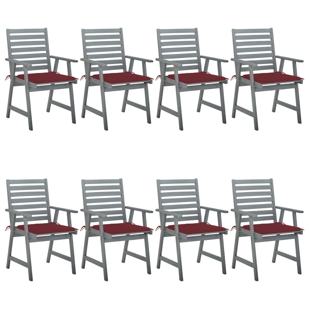 Chaises à dîner d'extérieur 8 pcs avec coussins Acacia massif