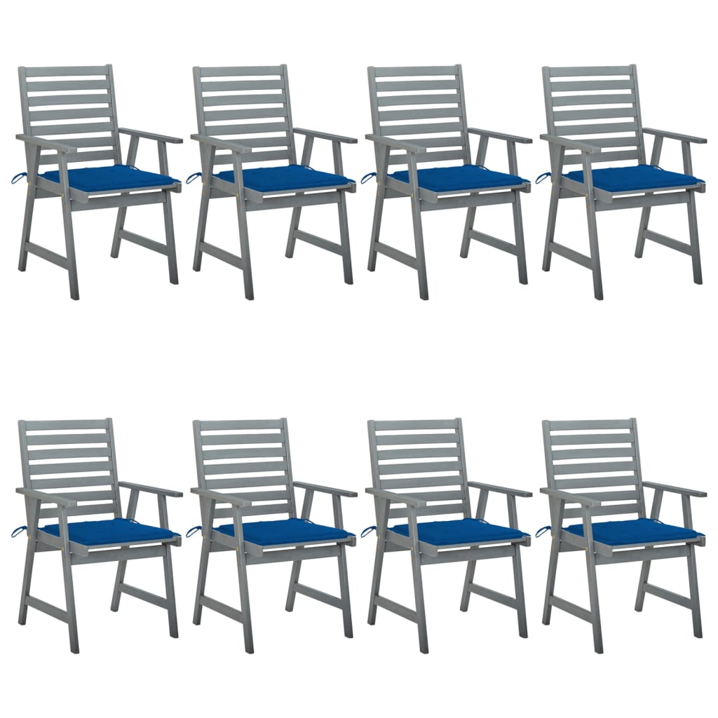 Chaises à dîner d'extérieur 8 pcs avec coussins Acacia massif
