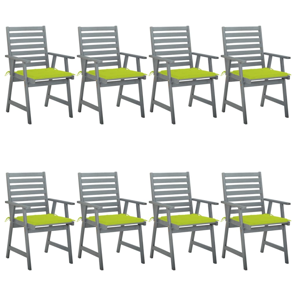 Chaises à dîner d'extérieur 8 pcs avec coussins Acacia massif