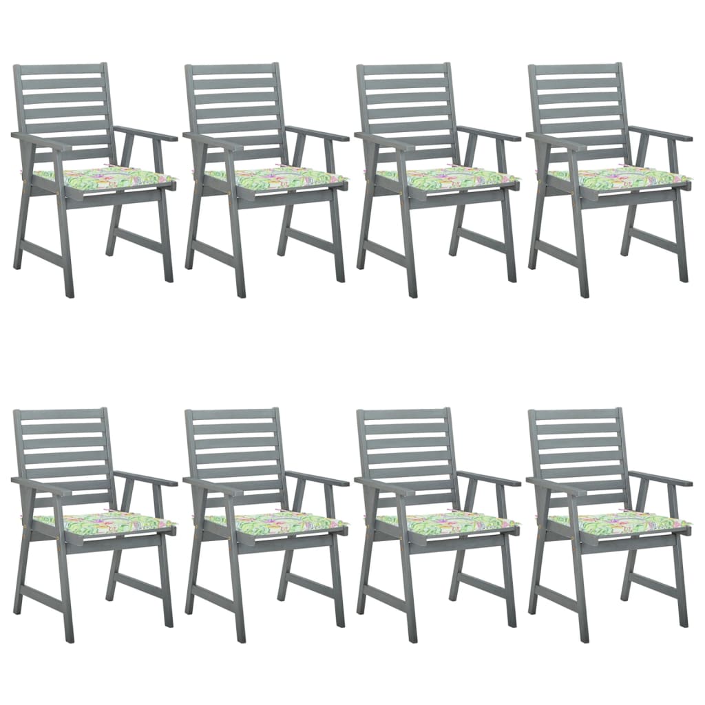Chaises à dîner d'extérieur 8 pcs avec coussins Acacia massif