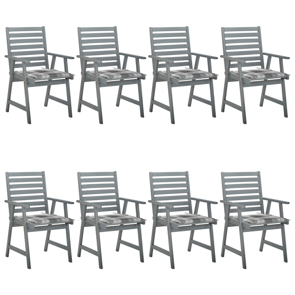 Chaises à dîner d'extérieur 8 pcs avec coussins Acacia massif