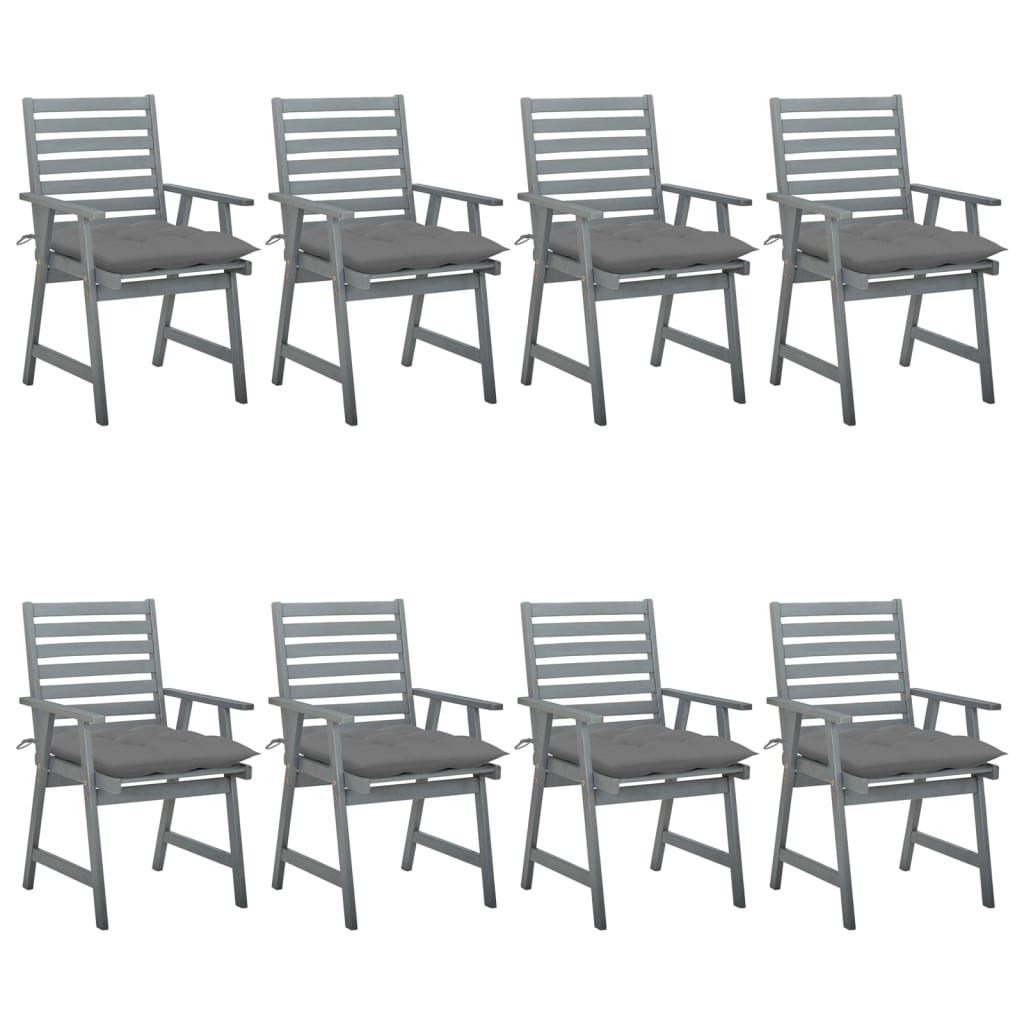 Chaises à dîner d'extérieur 8 pcs avec coussins Acacia massif