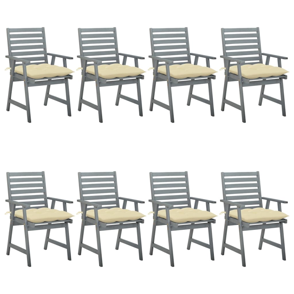 Chaises à dîner d'extérieur 8 pcs avec coussins Acacia massif