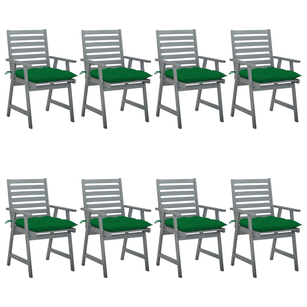 Chaises à dîner d'extérieur 8 pcs avec coussins Acacia massif